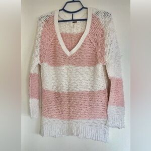 Free People V-Neck Cotton Oversized Knit Sweater